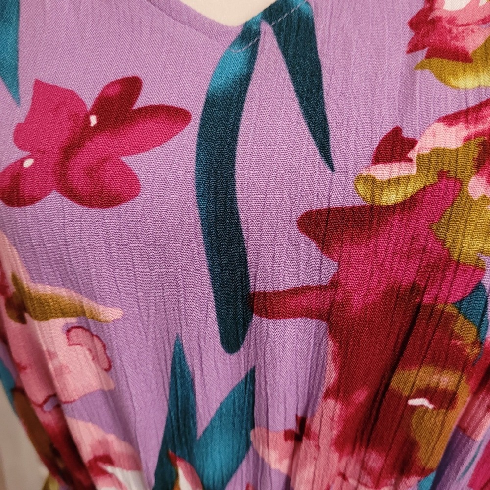 Boutique Tropical Floral Purple Tiered Maxi Dress 1X Tall Wedding Guest Boho - Picture 2 of 7